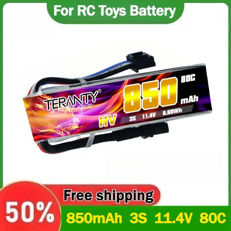 

Аккумулятор TERANTY 850 мАч 3S 80C 11.4В для дронов, перезаряжаемый, для высоковольтных электрических игрушек, авиамоделей, FPV дронов, литиевый, в наличии