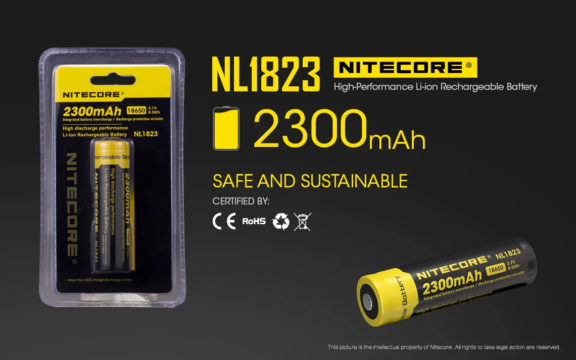 Free Shipping 1PC Nitecore 18650 NL183 2300mAH 3.7v Protected PCB Li-ion Lithium Rechargeable Battery