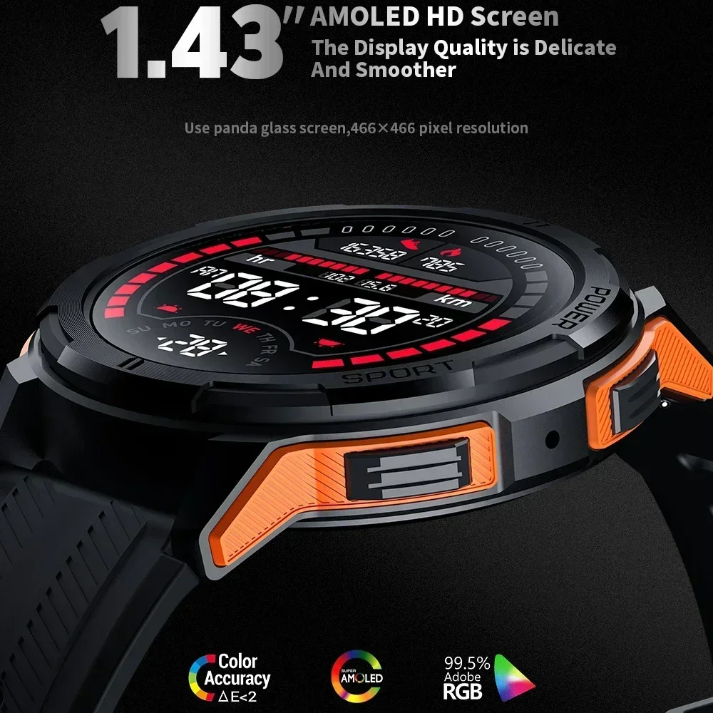 C25 Rugged 1.43 Inch Amoled Military Smart Watch Gentlemen Round Smartwatch Pressure Waterproof BT Call Army Style