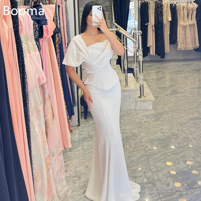 

Booma Shiny Satin Mermaid Pleat White Wedding Dresses Long Sleeveless One-Shoulder Satin Elegant Brides Gown Custom Made 2025