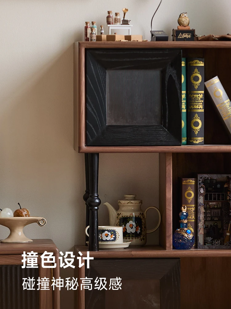 

Woodwork French retro contrasting colors black dwarf book black walnut solid wood antique living room entrance