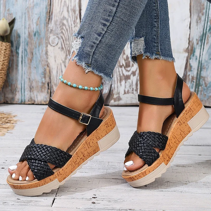 

New Women's Braided Platform Sandals 2025 Summer Women Shoes Chunky Wedges Gladiator Sandals Woman Vacation Casual Beach Sandles