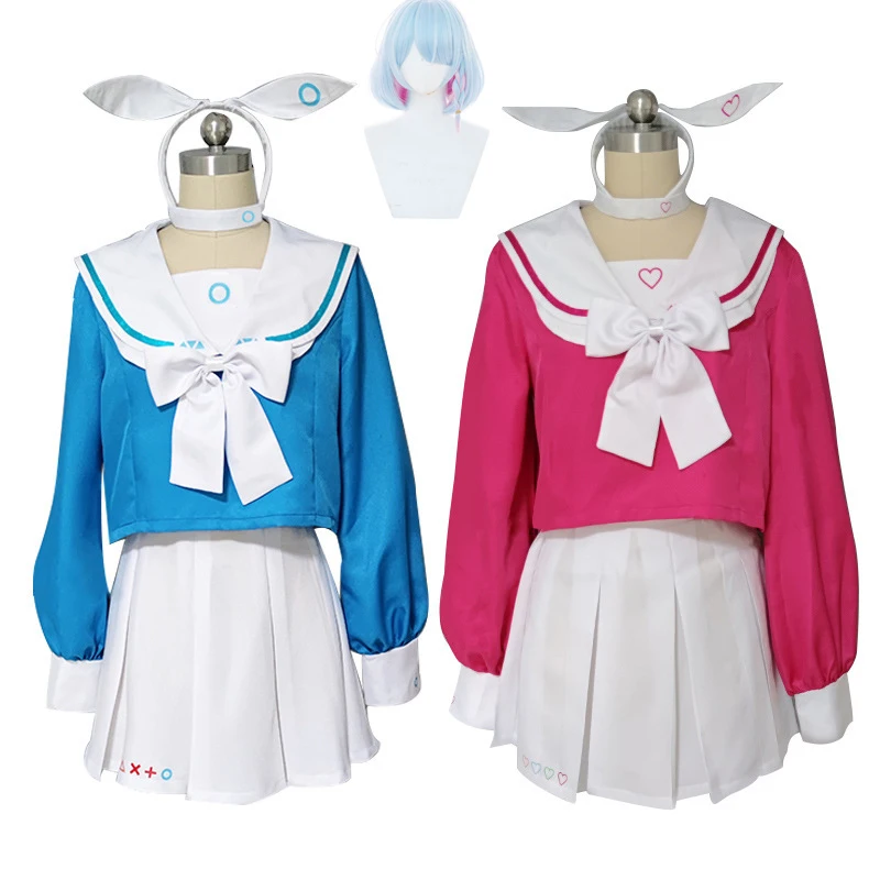 

Anime Game Blue Archive Arona Cosplay Costume Wig Japanese JK School Uniform Skirt Woman Sexy Kawaii Party Halloween Sailor Suit