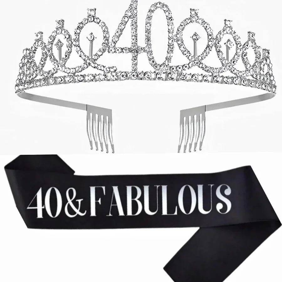 Glitter Silvery Birthday Tiara Crown Sash Women Girls 18th 21St 30Th 40Th 50Th 60Th 70th Birthday Party Prom Gifts - view 4