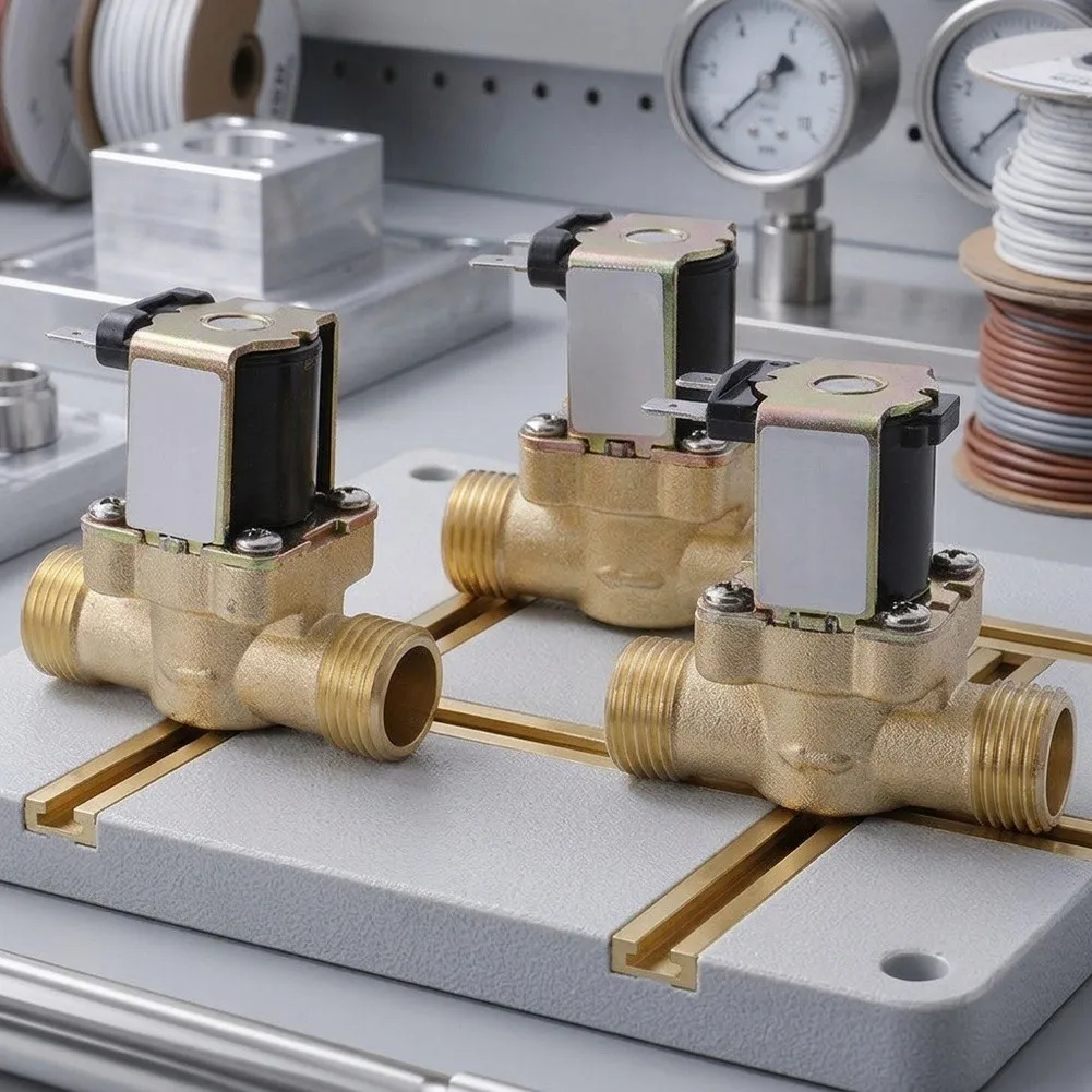 All Copper 4 Way Solenoid Valve Thermostatic Mixing For Solar Water Heater High For Temperature Stable Control Hot Cold System