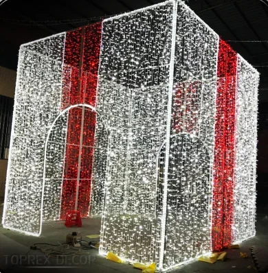 Customization IP65 PVC 3D LED gift box giant motif lights for shopping mall deco Outdoor Christmas Displays