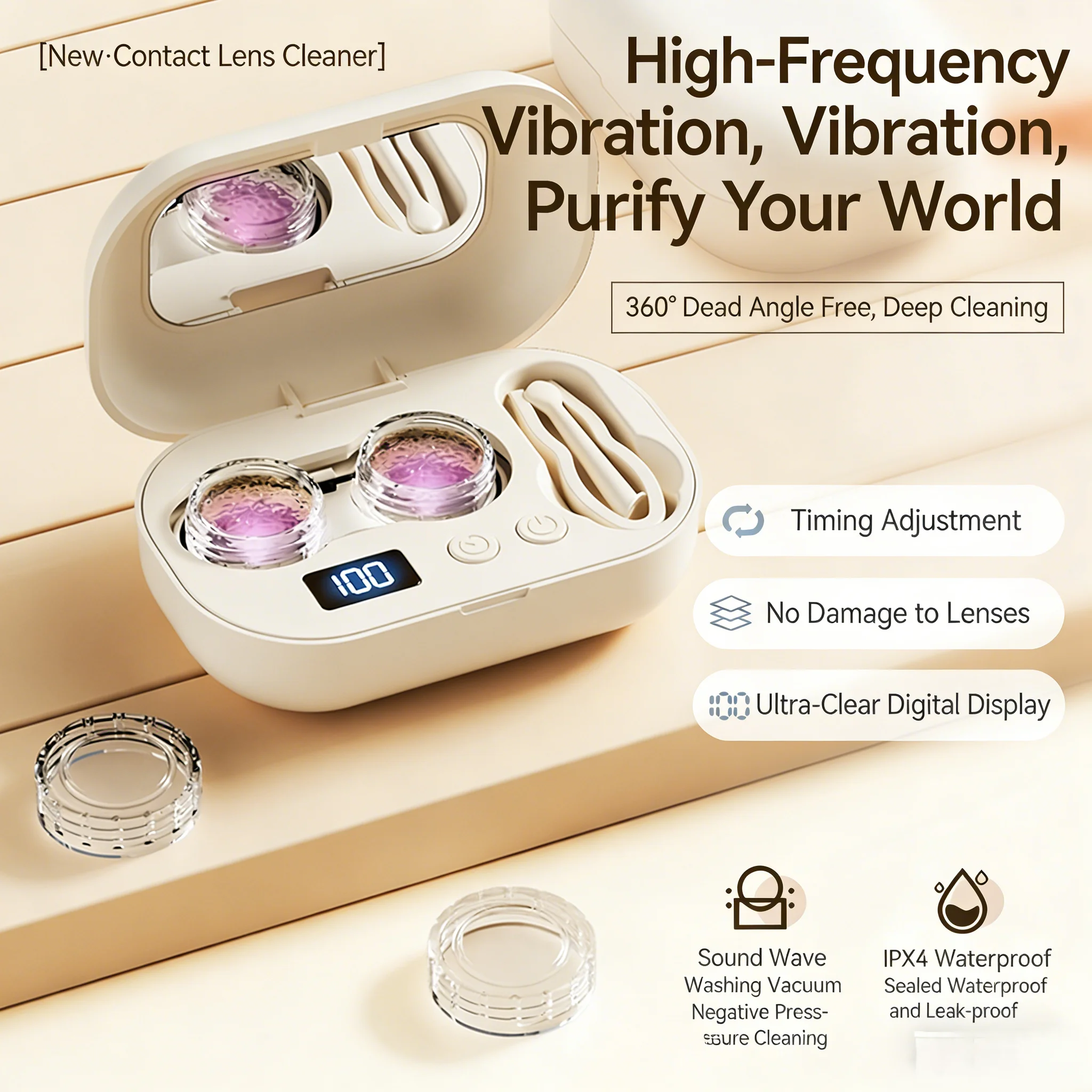 1Pcs High Frequency Vibration Contact Lens Cleaner Storage Case Eye Care Beauty Pupil Cleaning Container Essential Tool