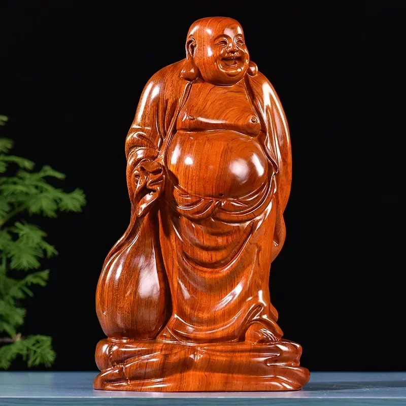 

Buddha Figure Wood Laughing Buddha Statue Wood Carving Retro Ornaments Creative Chinese Home Gifts Wooden Crafts