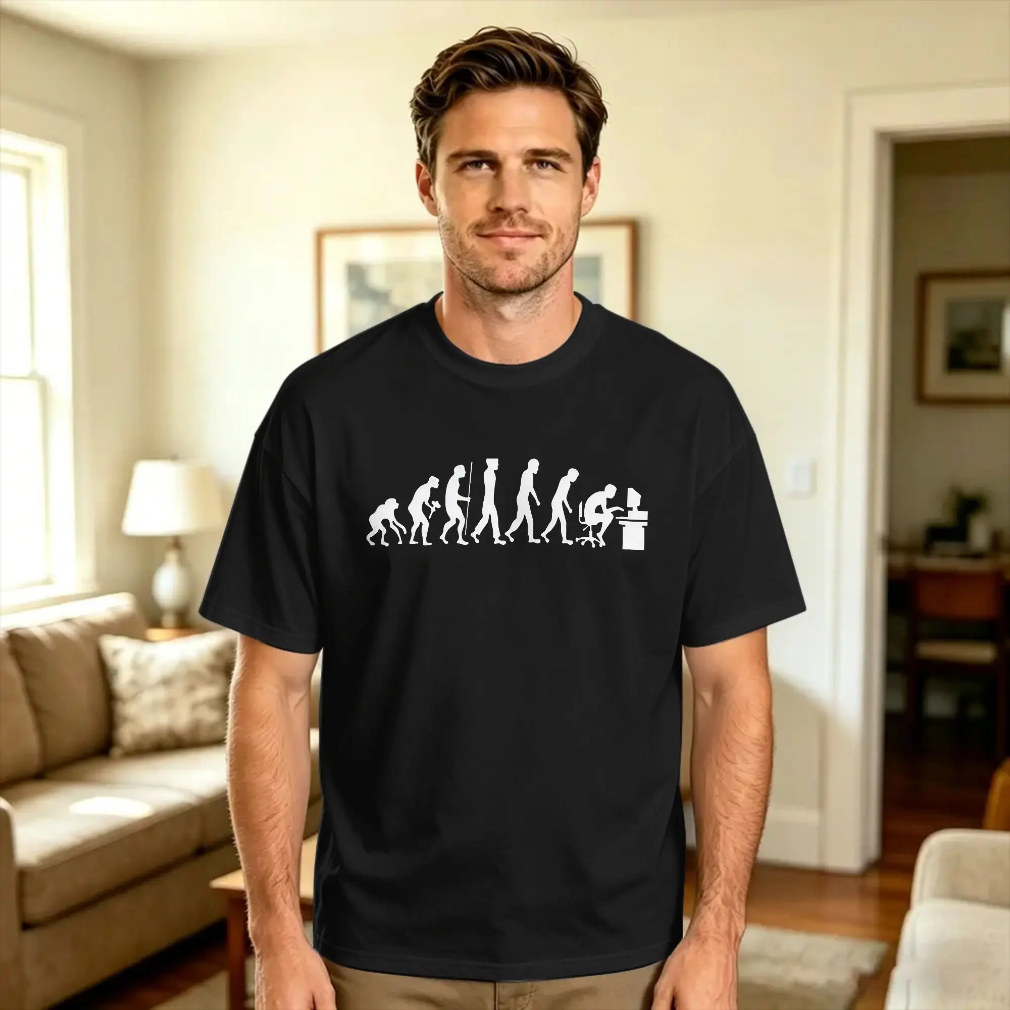 T-shirt Homme Evolution Geek Gamer Ordinateur, Streetwear, Col Rond, Mode Été, Personnalisable avec Logo