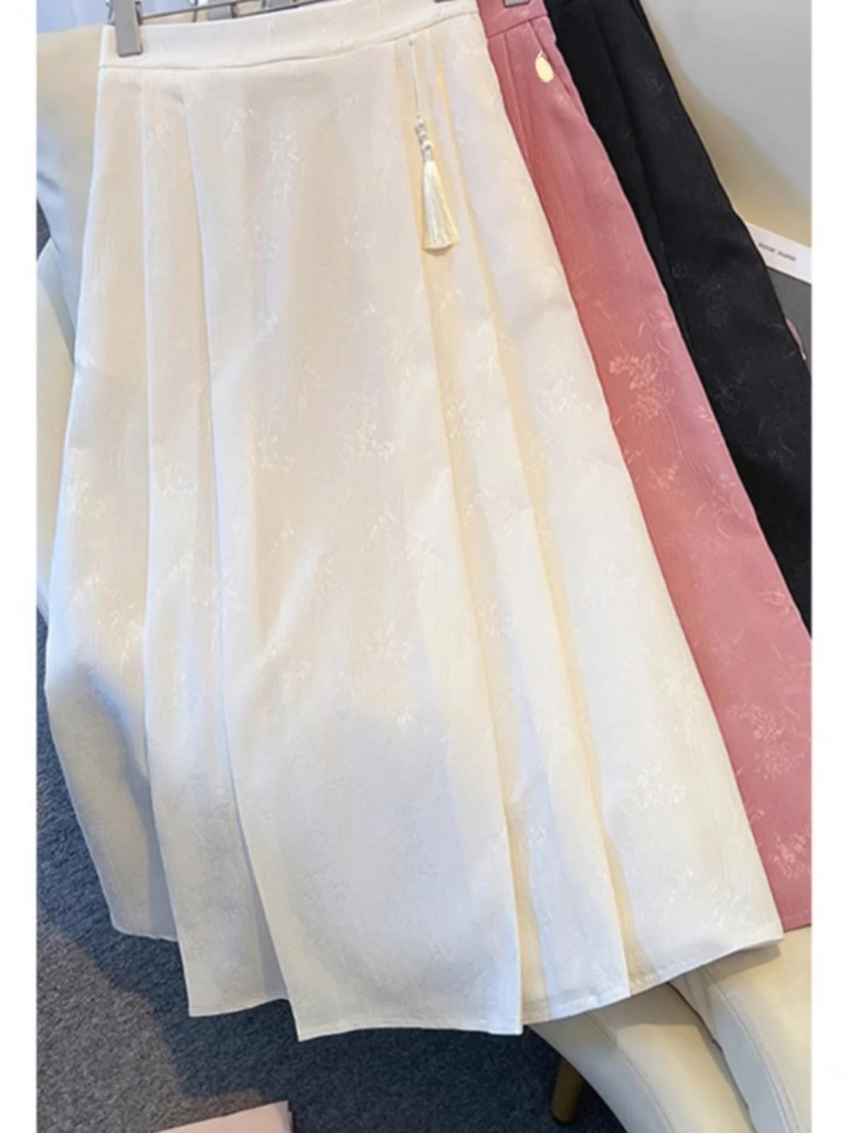 جديد الصينية Sle المطرزة ألف خط تنورة للنساء عالية الخصر التخسيس Bla شرابة قلادة f الجسم تنورة #4