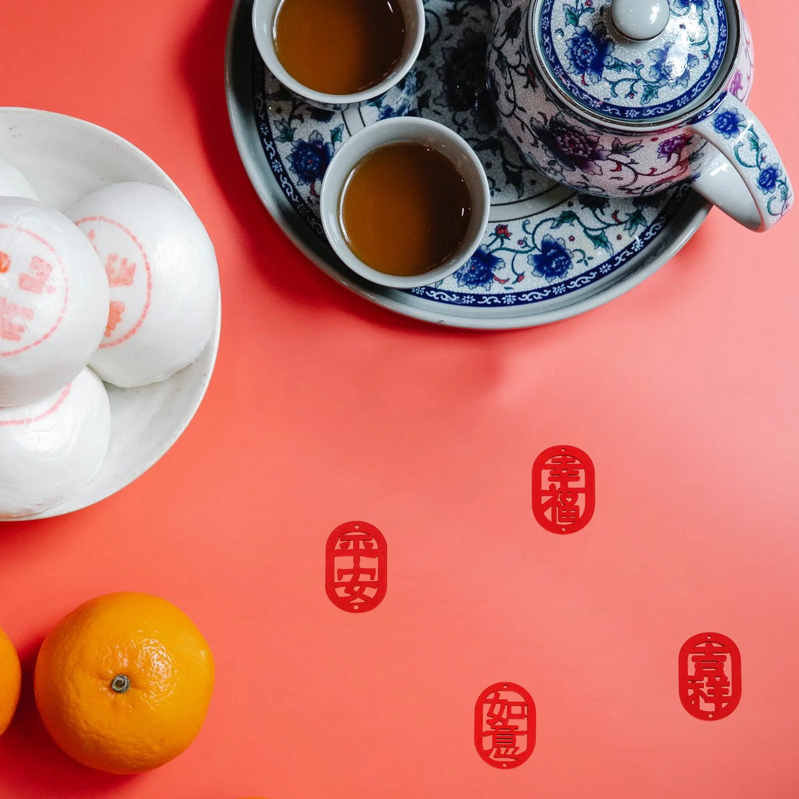 60pcs Wooden Auspicious Wishful Pendants New Year Decor Home Ornaments Hanging Tassels Decoration