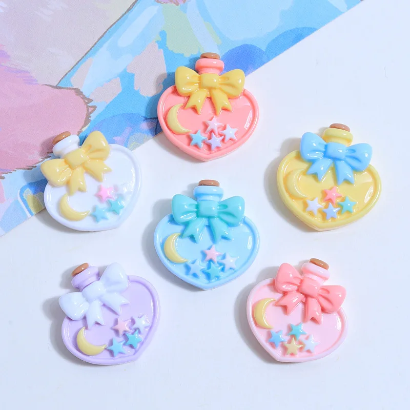 10Pcs Kawaii Star Month Bow Tie Bottle DIY Shoes Hat Icebox Barrette Mobile Phone Case Scrapbook Cream Glue Flat Back Resin