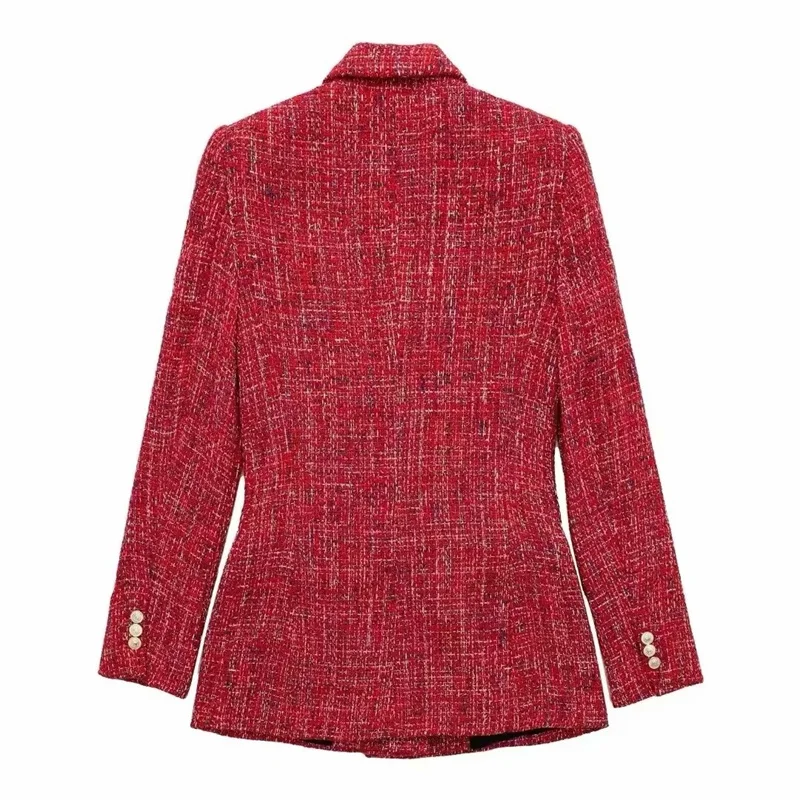 KEYANKETIAN 2024 Autumn/Winter New Women's Tweed Suit Office Lady Double Breasted Flap Pockets Slim Thick Blazer Outerwear Top