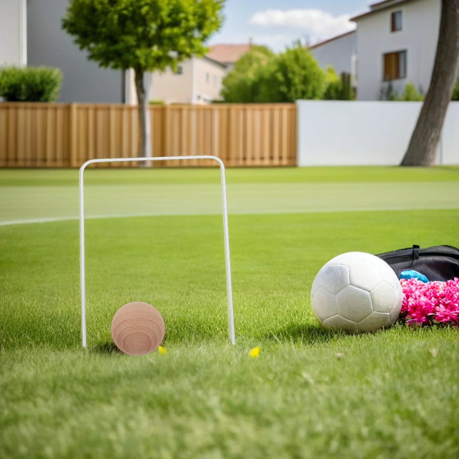 1Set Croquet Set Kids Wooden Backyard Garden Croquet Activity Kit with Sturdy Wickets Outdoor Lawn Game for Family Courtyard Fun