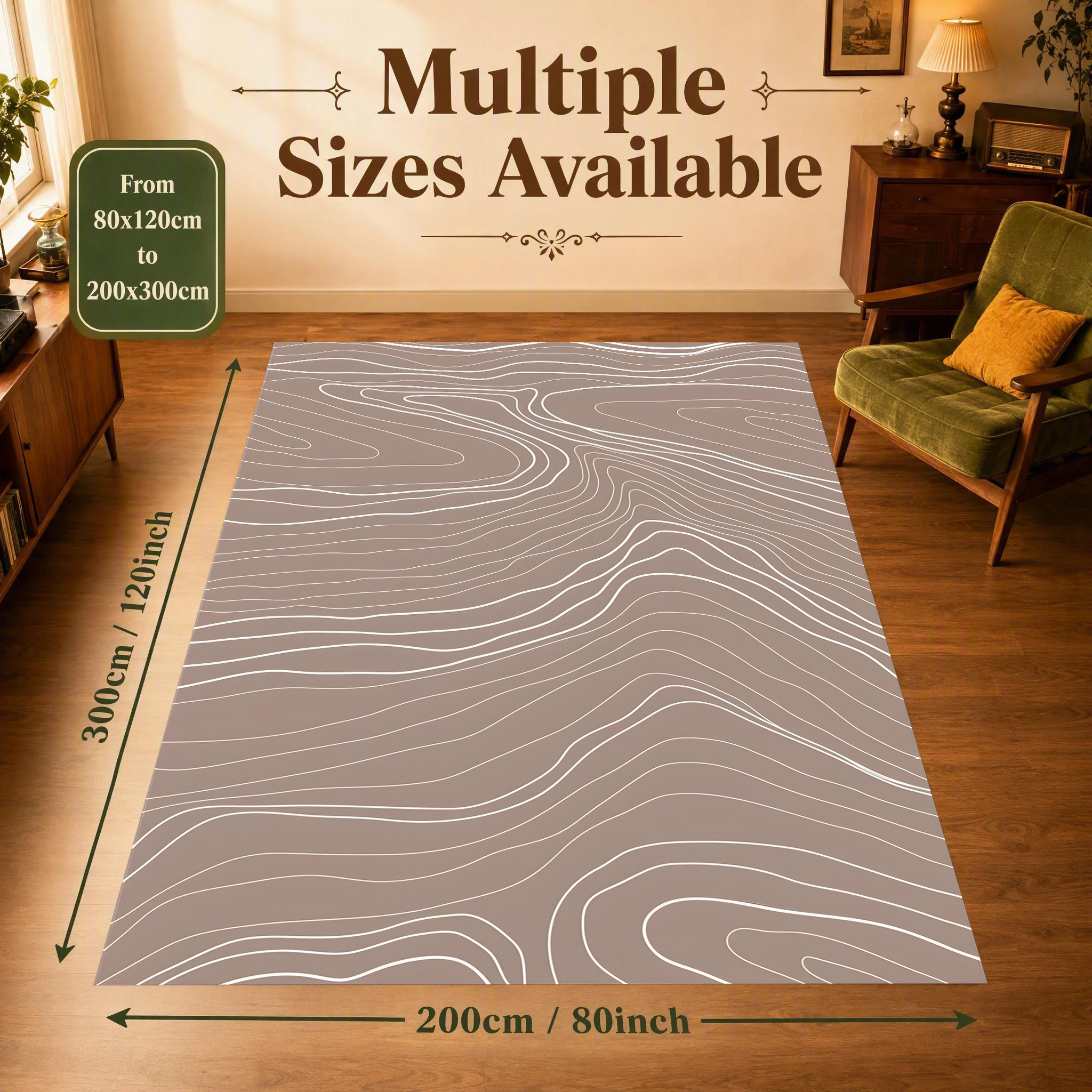 2D Large Carpet Milk Coffee Flow Line Wave Minimalist Style for Living Room Bedroom