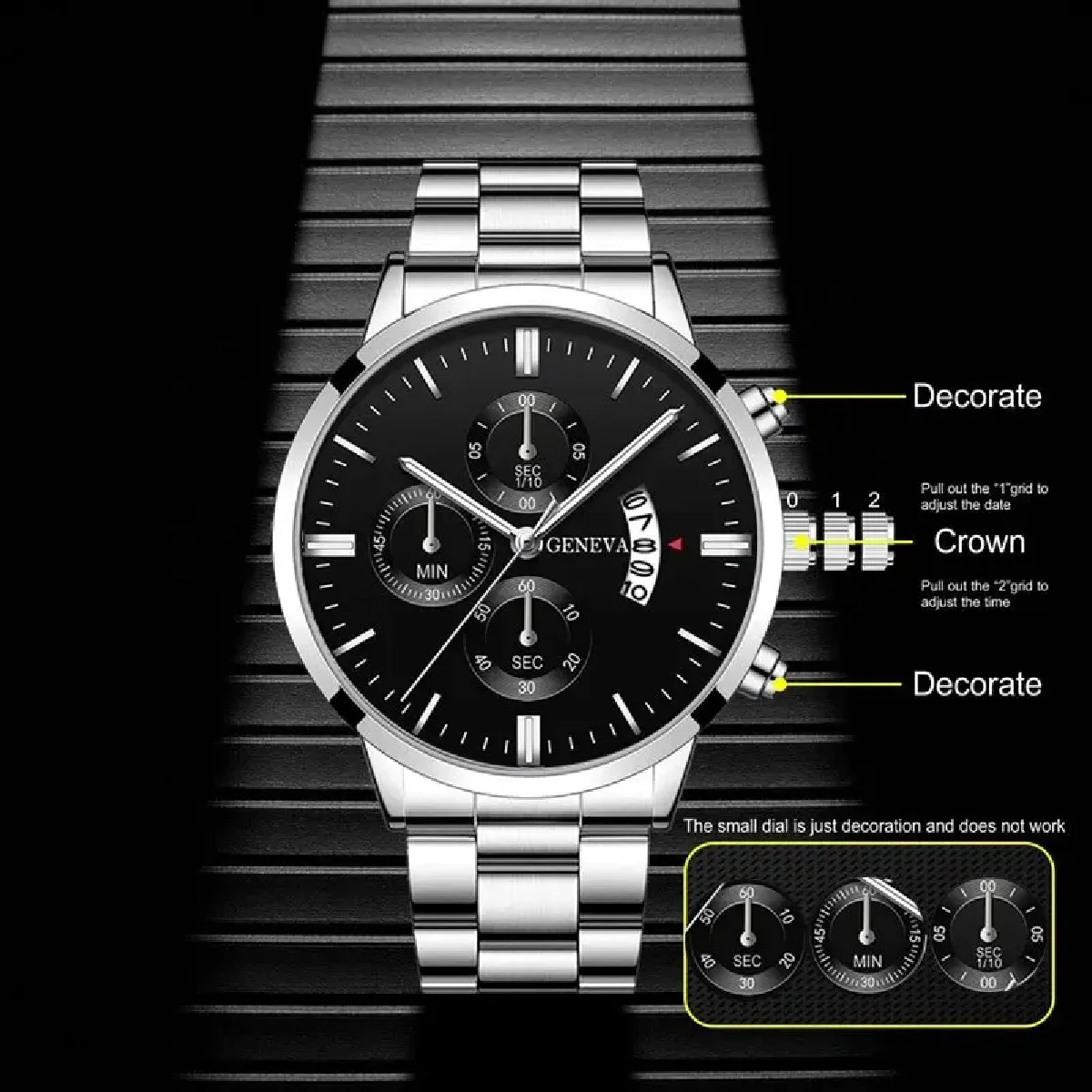 Reloj de pulsera de cuarzo para hombre, cronógrafo de acero inoxidable a la moda, con calendario de lujo, de negocios