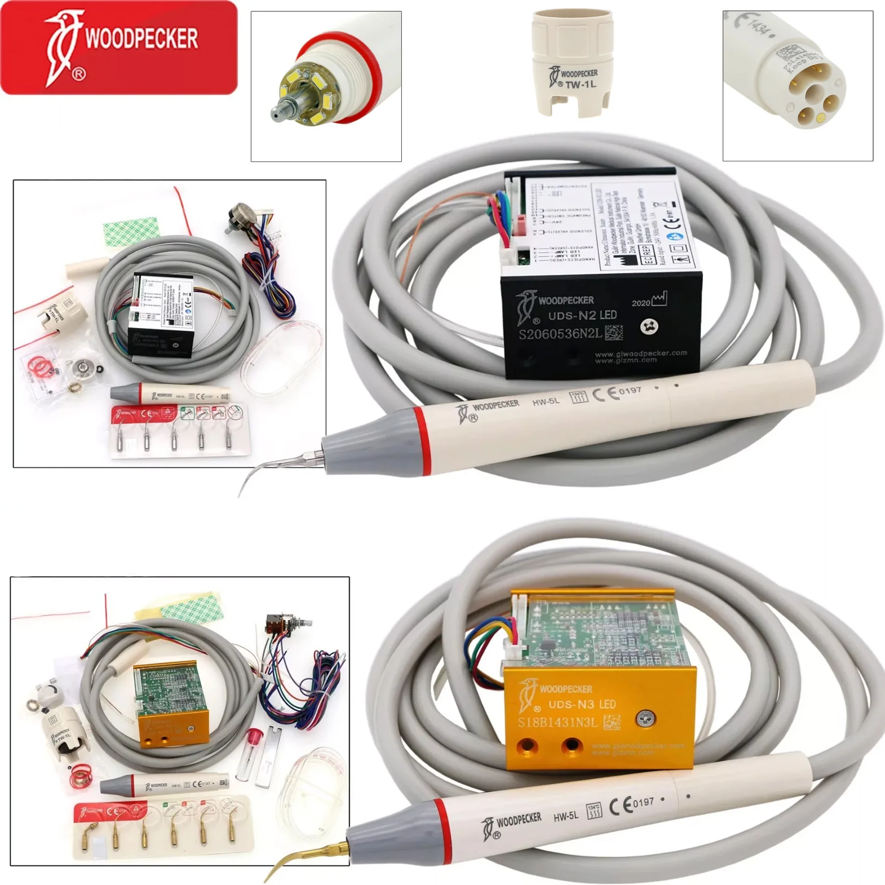 

100% Original Woodpecker Dental Ultrasonic Piezo Scaler Built-in LED Handpiece UDS-N2 N3 Kit