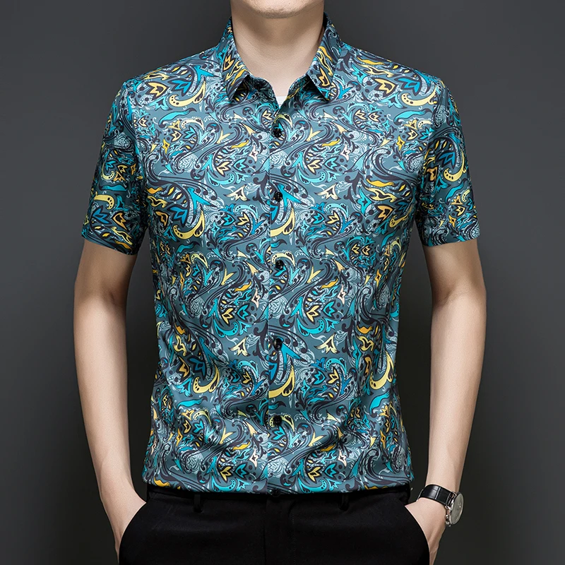 Breathable Coolness Shirts For Men Short Sleeve Digital Printing Summer New Quality Skin-Friendly Wrinkle-Free Camisas De Hombre
