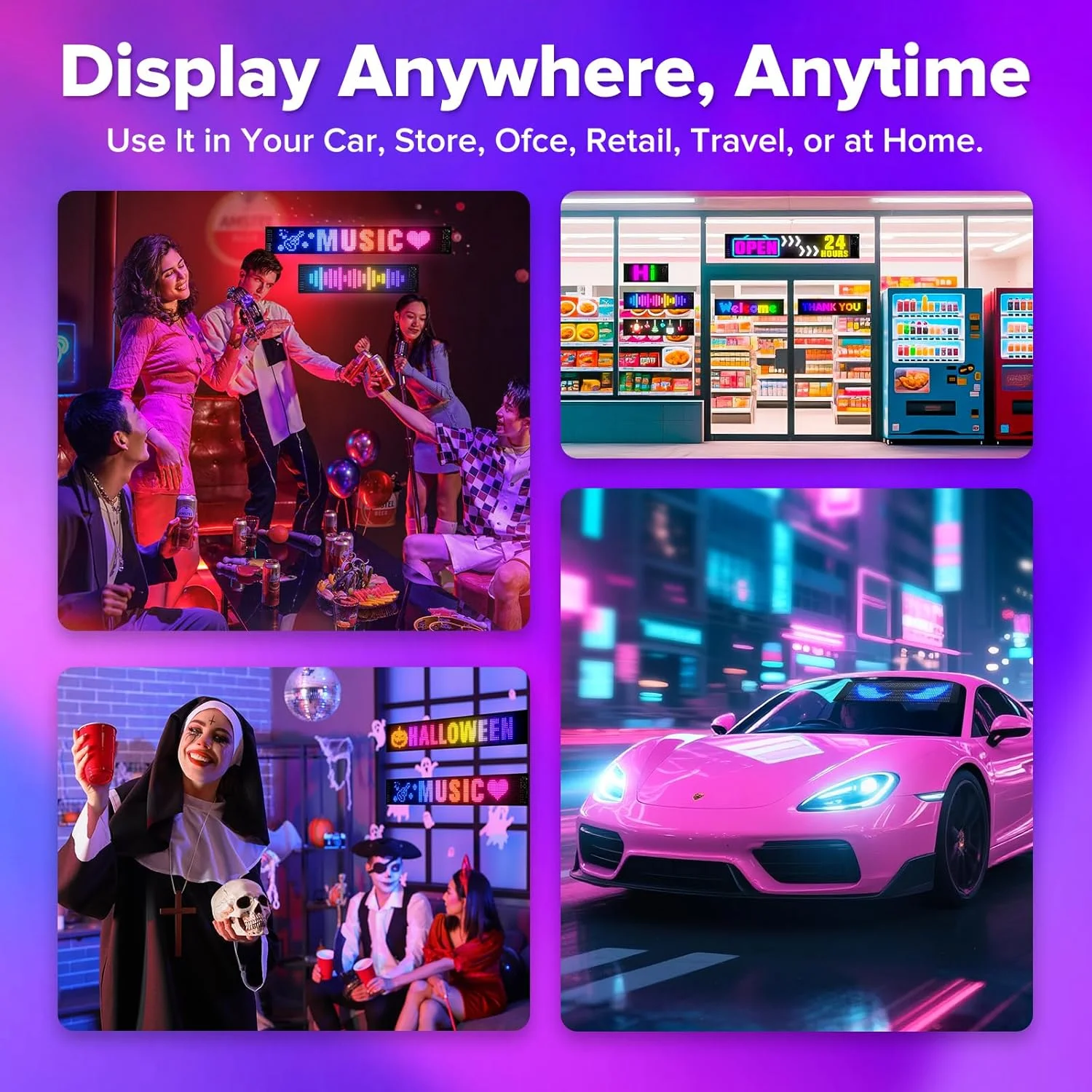 Cartello LED a scorrimento programmabile con display per auto a LED RGB con controllo app Bluetooth, schermo flessibile impermeabile