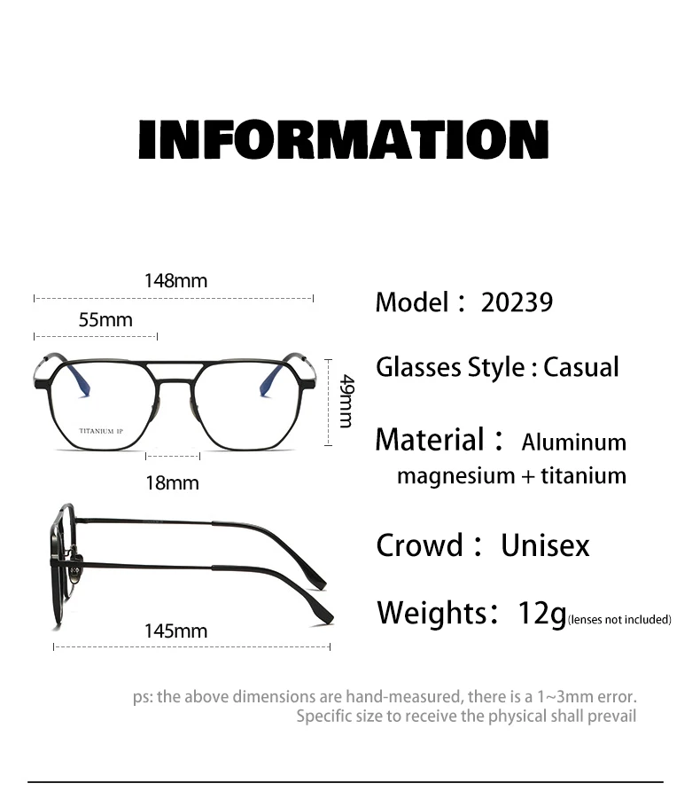 VICKY Large Frame Aluminum Frame Titanium Business Anti-Blue Light Reading Glasses Men Ladies Customizable Prescription ZY-20239