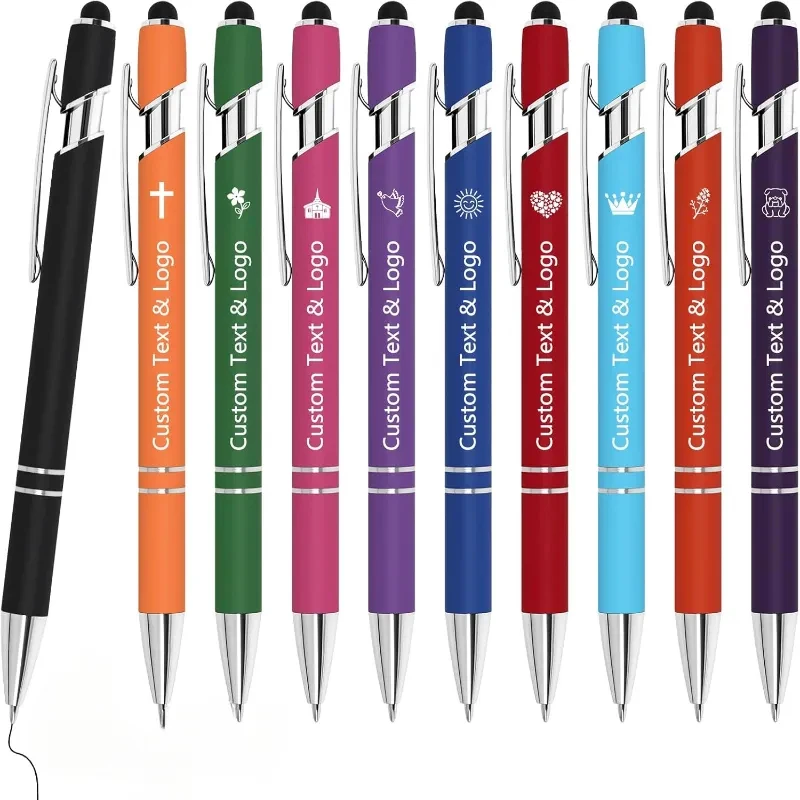 5 Pcs Bulk Custom Pens - Personalized with Name, Engraved Text/Logo - Stylus Tip, Black Ink - Options for Events & Promotions