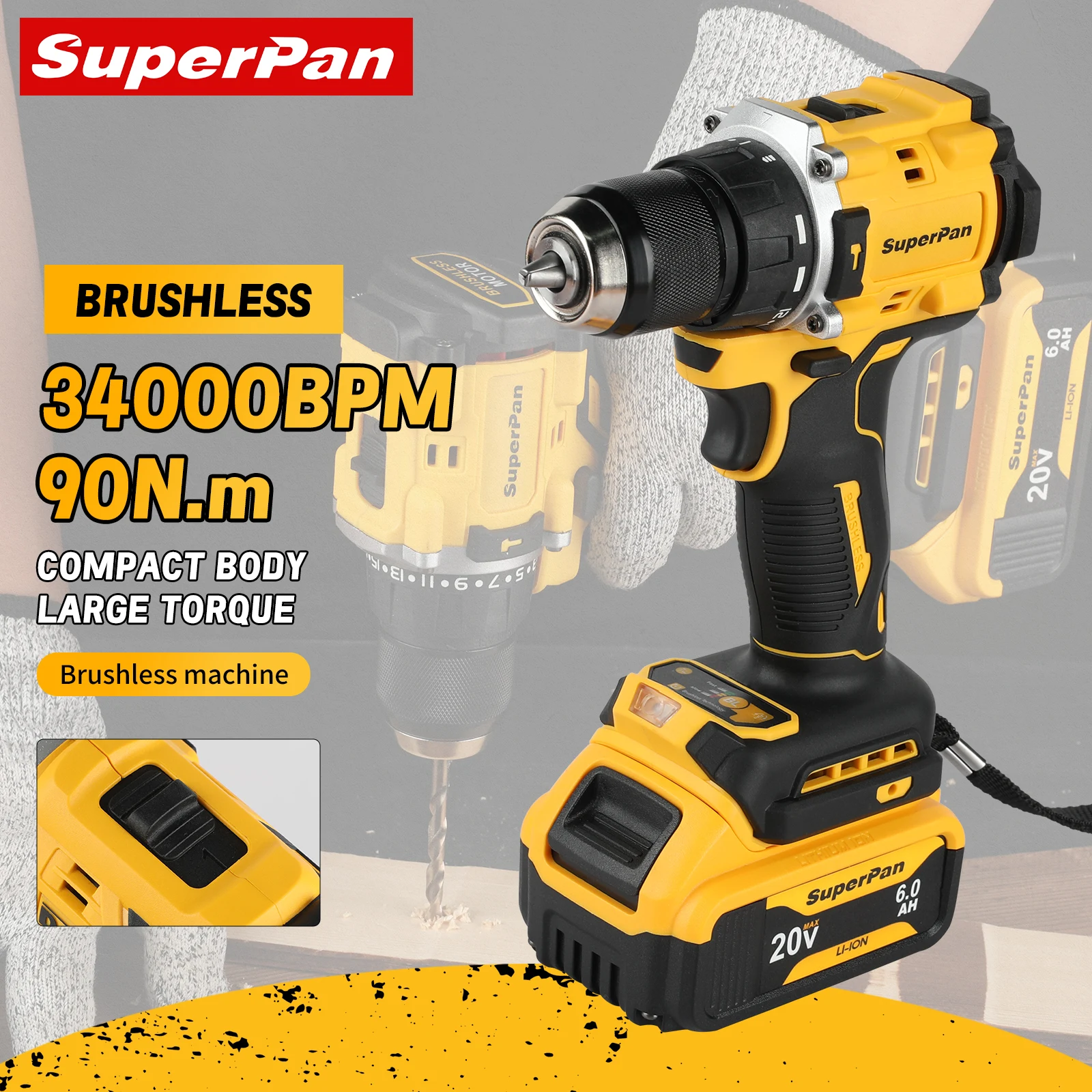 

superpan DCD805 20V Brushless Slot Wrench, Compact Drill or Tools Driver Battery Impact Wrench, Power Tool