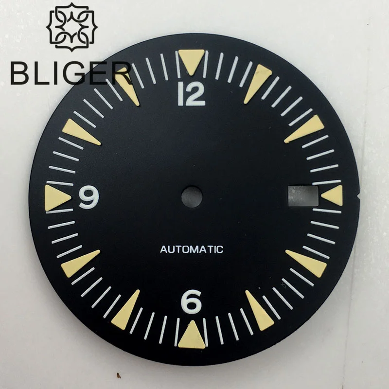 BLIGER 31mm Sterile Watch Dial Black Blue Green Fit NH35 NH36 Movement For Dive Men Watches Green Luminous