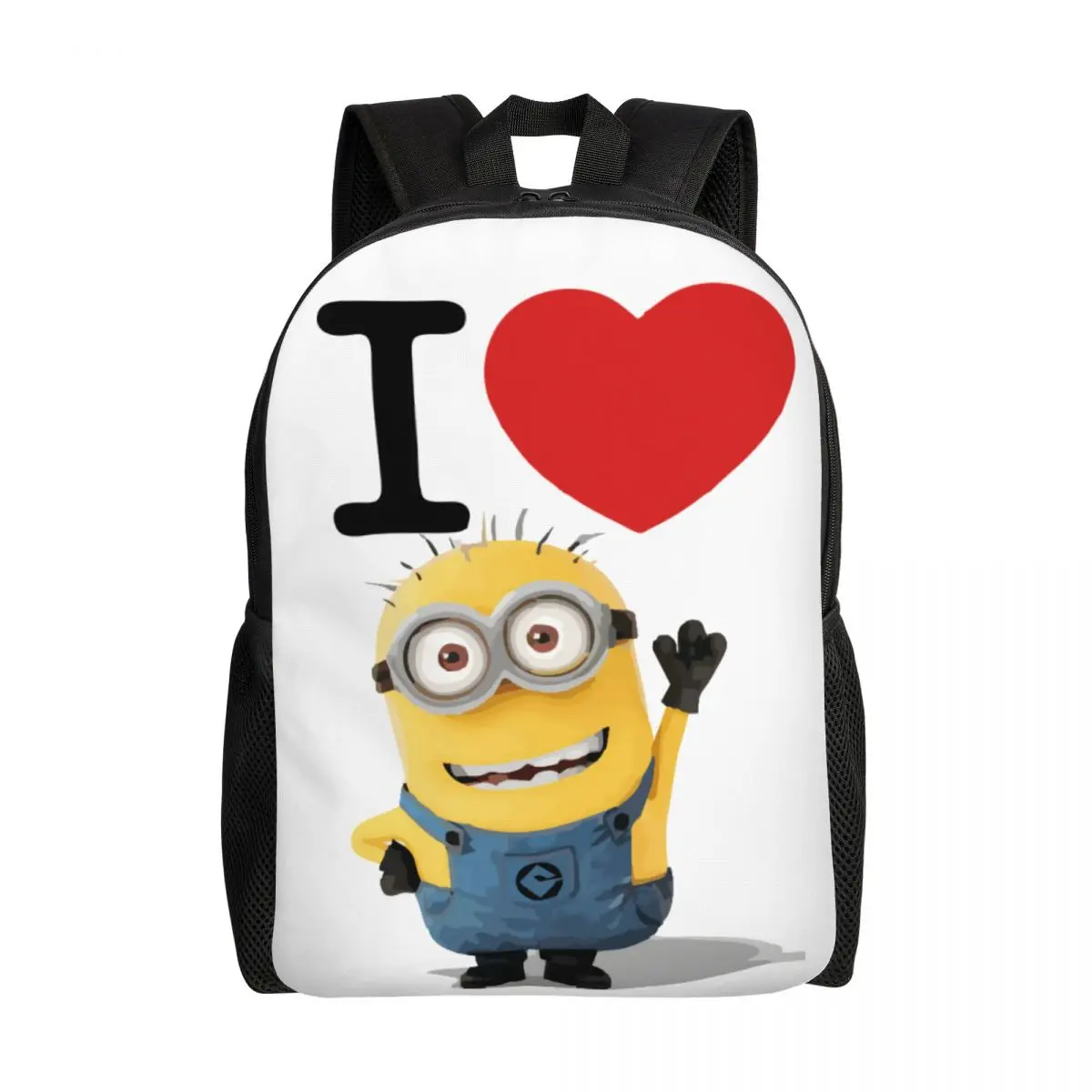 Mochila personalizada de dibujos animados I Love Minion para niños, niñas, escuela, universidad, bolsas de viaje, bolsa de libros para hombres y mujeres, se adapta a computadora portátil de 15 pulgadas