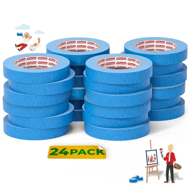 

Wide x 60 Yards 24-Pack 1440ft Total Bulk UV Wall-Safe Blue Tape Painters Masking Tape Blue Pa