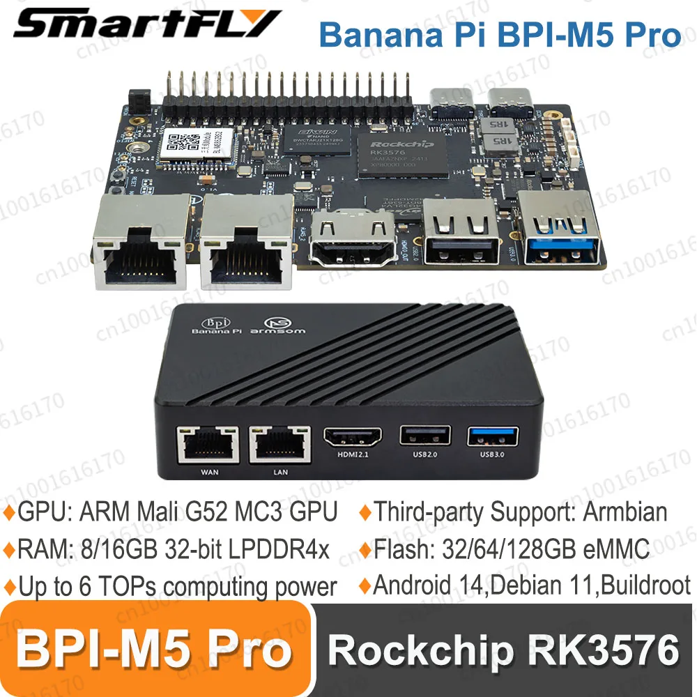 Banana Pi BPI-M5 Pro Single Board Computer Rockchip RK3576 Development Boards Support Android 14,Debian 11,Buildroot,Armbian