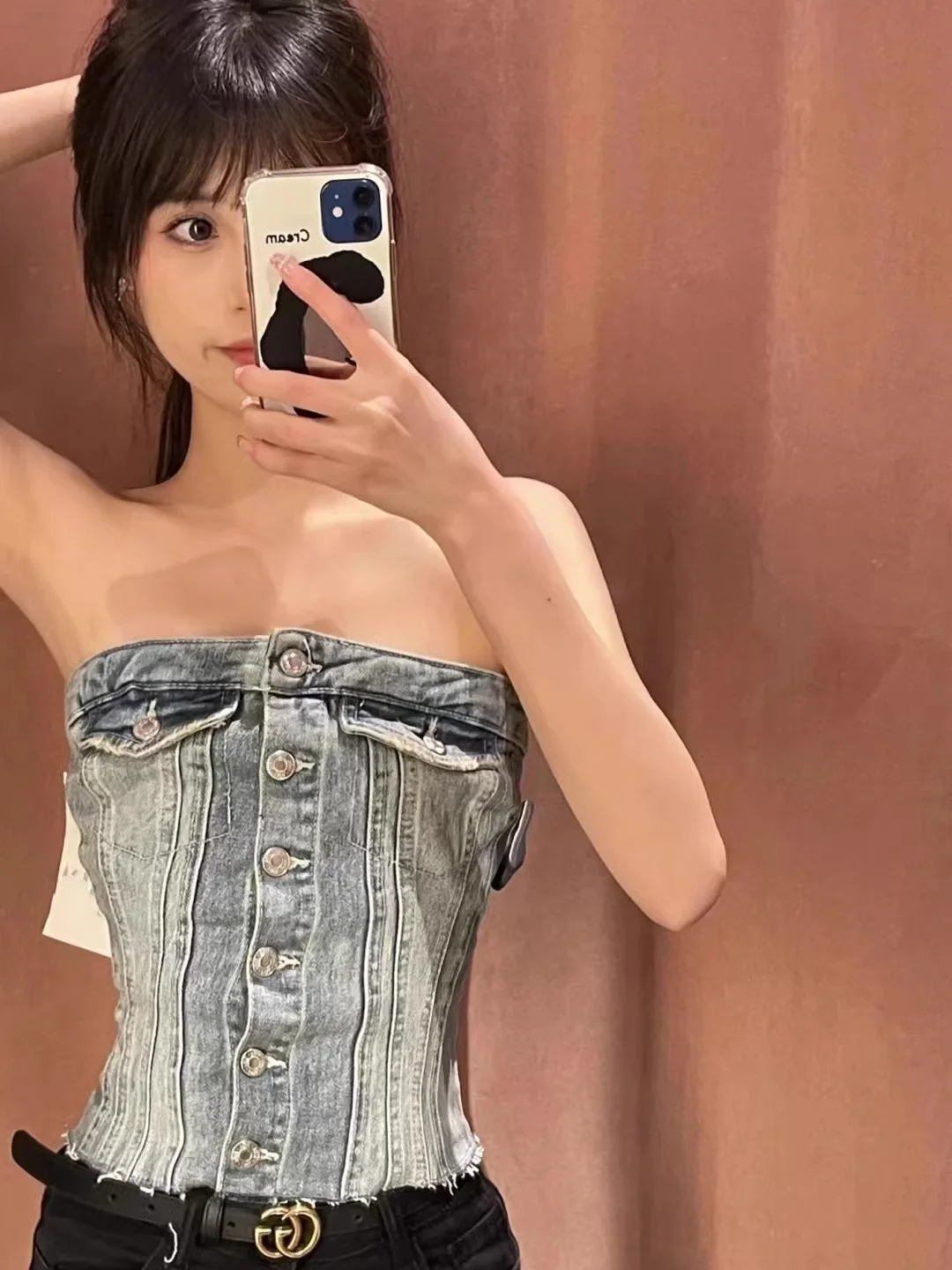 

Sexy Wrap Chest Vest Top ort Denim Csole for Young Women Trendy Hot Girl New Arrival Summer 2025 Loose Fit Pure Color