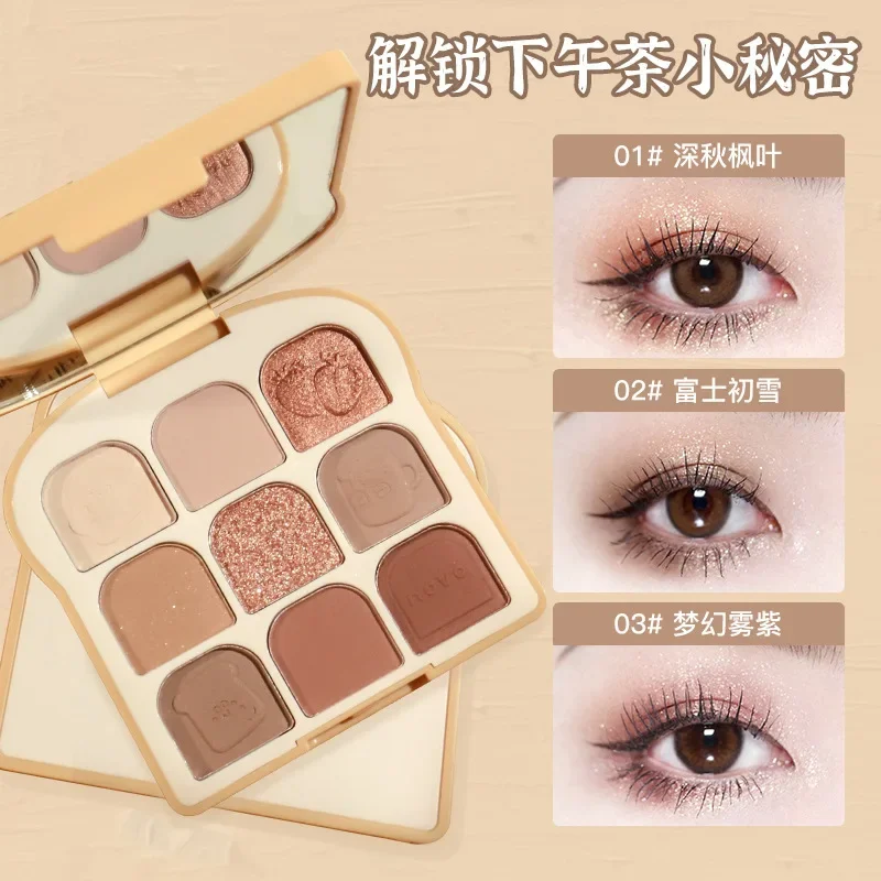 

NOVO 9 Colors Toast Eyeshadow Palette Matte Glitter Eye Plate Cute Makeup Palette Lasting Nature Shimmer Eye Shadow Rare Beauty