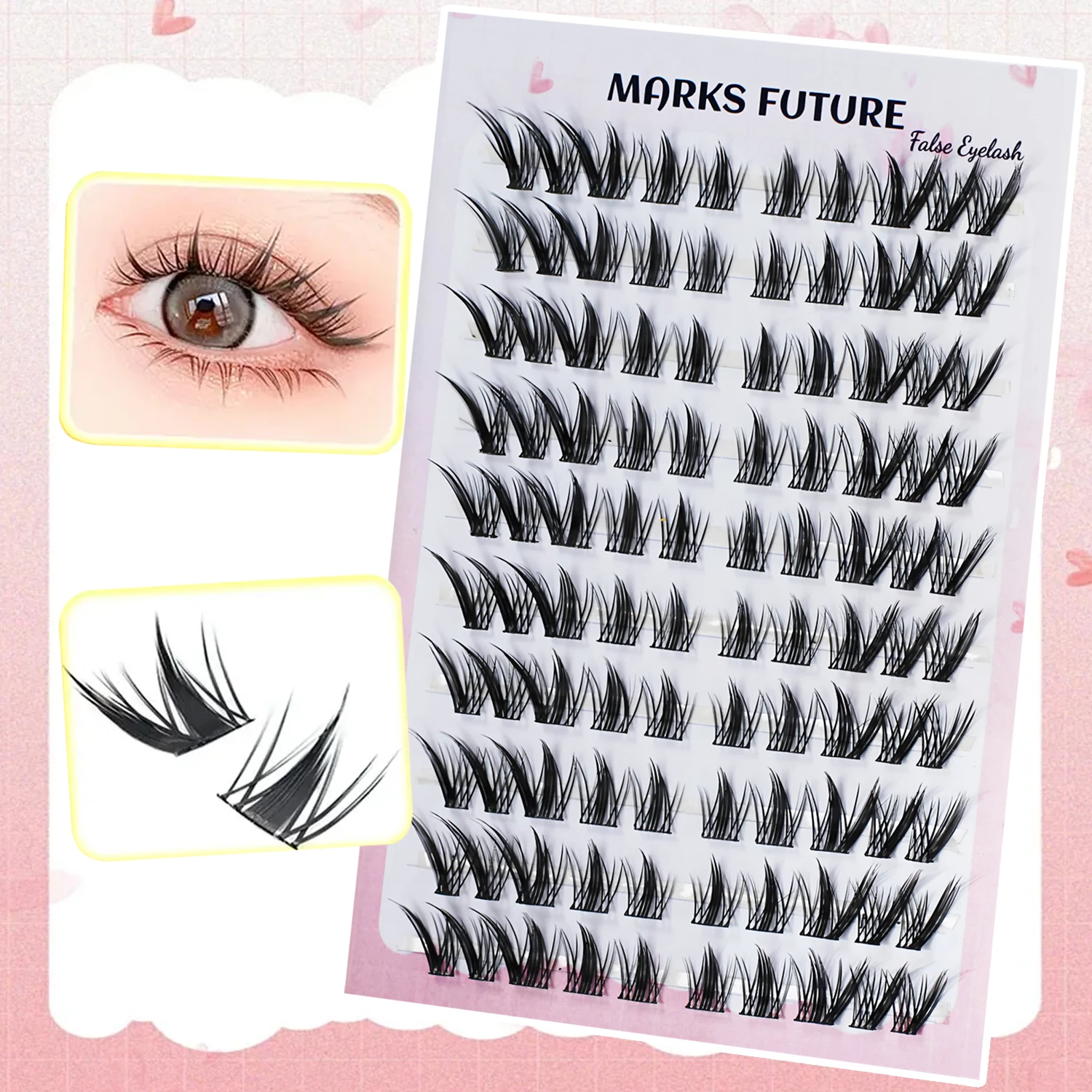 10 Rows of 100 Clusters C Curl Individual Fox-Style False Eyelashes, Natural and Thick Single-Section Pure Natural Makeup for Home Use, Suitable for Beginners
