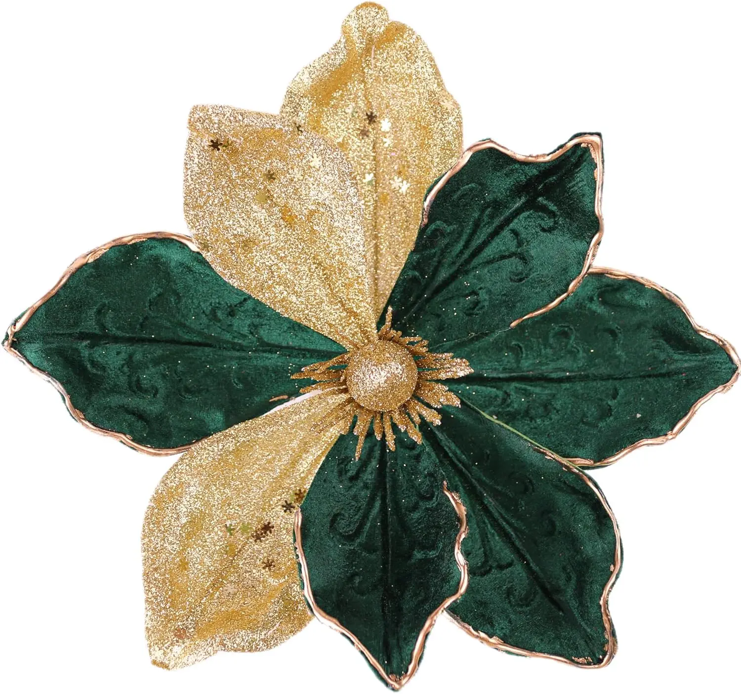 

10' Large Christmas Poinsettia Picks, 6pcs Glitter Tree Decorations, Green+Gold Floral Ornaments