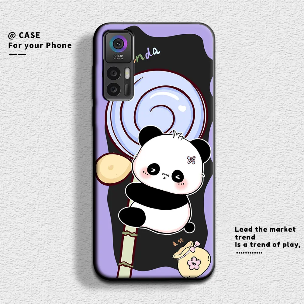 For TCL 30 SE 30E 30 5G Case Cute Panda Flower Soft Silicone Couple Phone Case For TCL 30 Plus Protect Shockproof Cartoon Cover