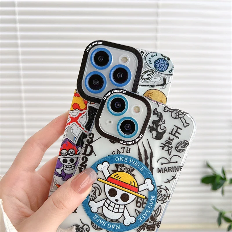 Anime O-One Pieces Clear Magnetic Attraction Phone Case For IPhone 15 14 13 12 11 Pro Max Straw Hat Luffy Lens Protection Cases