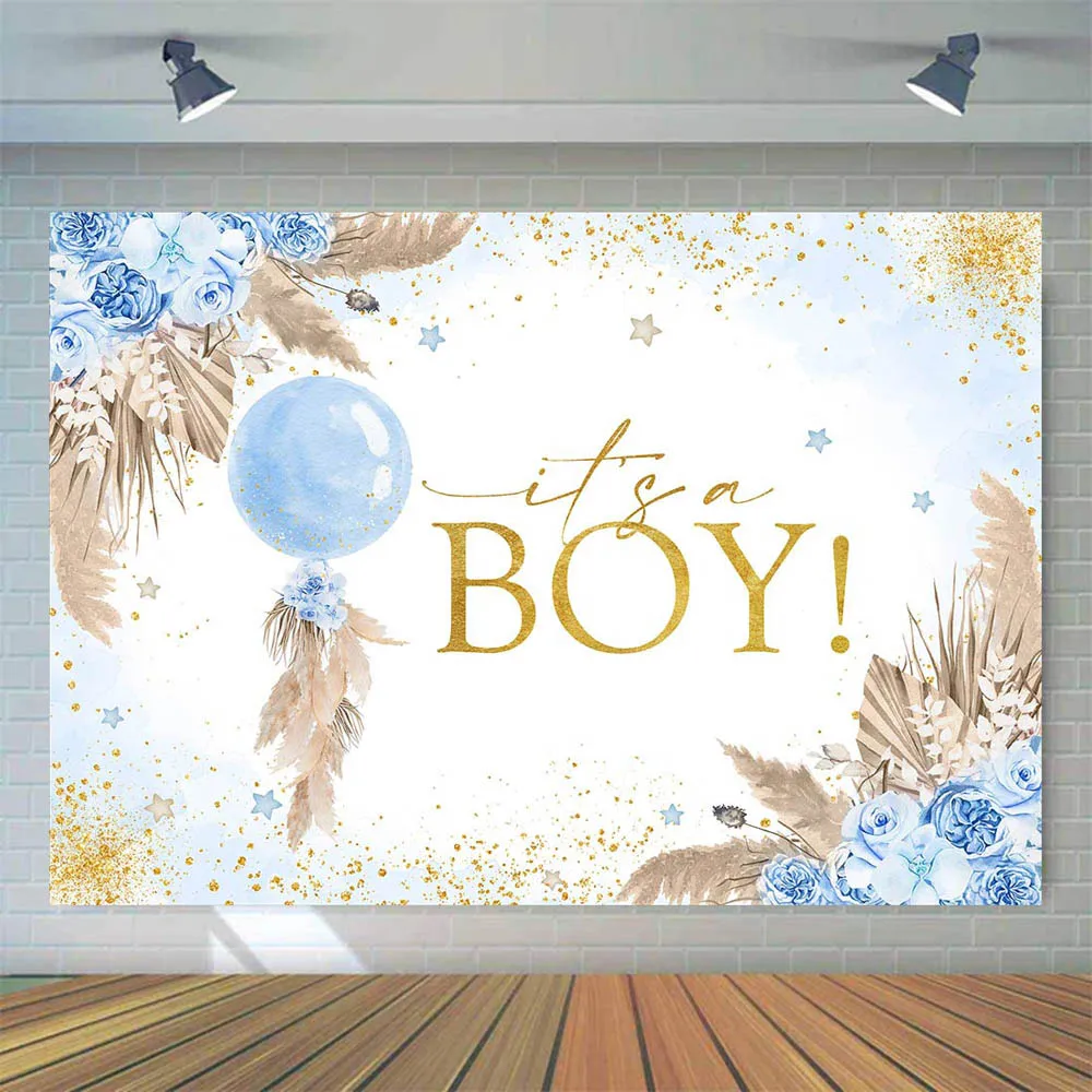 Mocsicka Blue Boho Balloon Baby Shower fondale it\'s a Boy Welcome Party Decorations neonato Photography Background Photo Studio