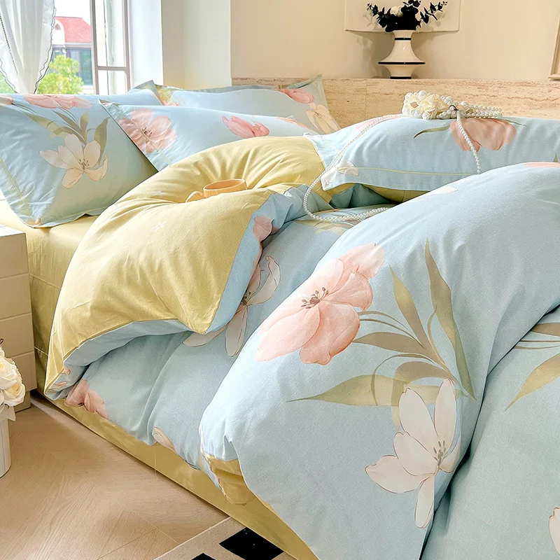 

Customizable Spring and Summer New Thickened Printing Four-piece Set Wide Edge One-word Embroidery Bedding Kit