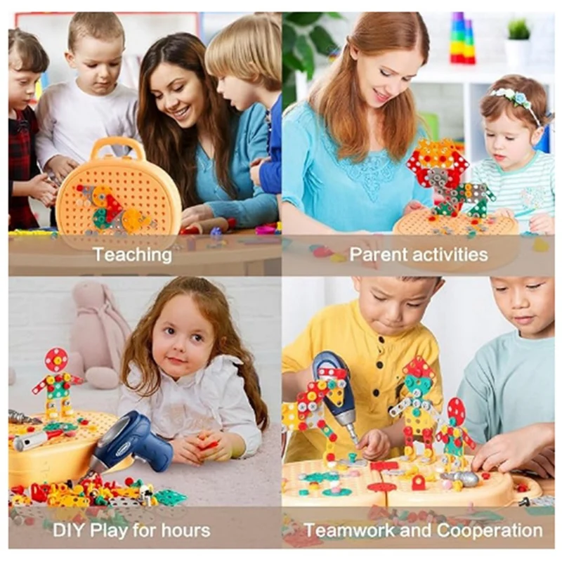 3D Play Toolbox Toy With Electric Drill Mosaic Puzzle Tool Set Early Education Toy Toolbox For 3-12 Year Old Kids Durable