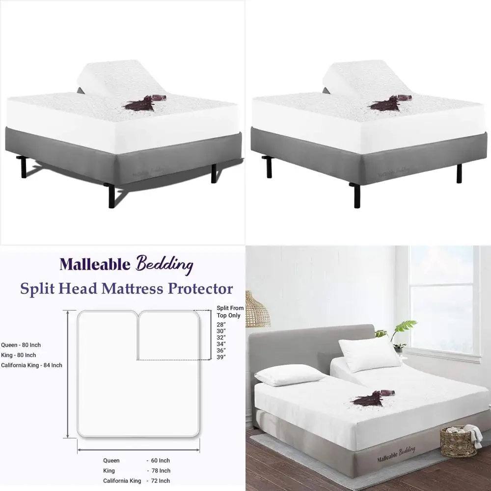 

King Size Split Mattress Protector - 100% Cotton, Adjustable, Fits 24 Deep Pockets, Easy Wash