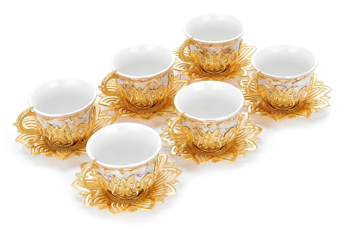 IQRAH Ahsen 6 Coffee Presentation Cup Set Brown Patterned