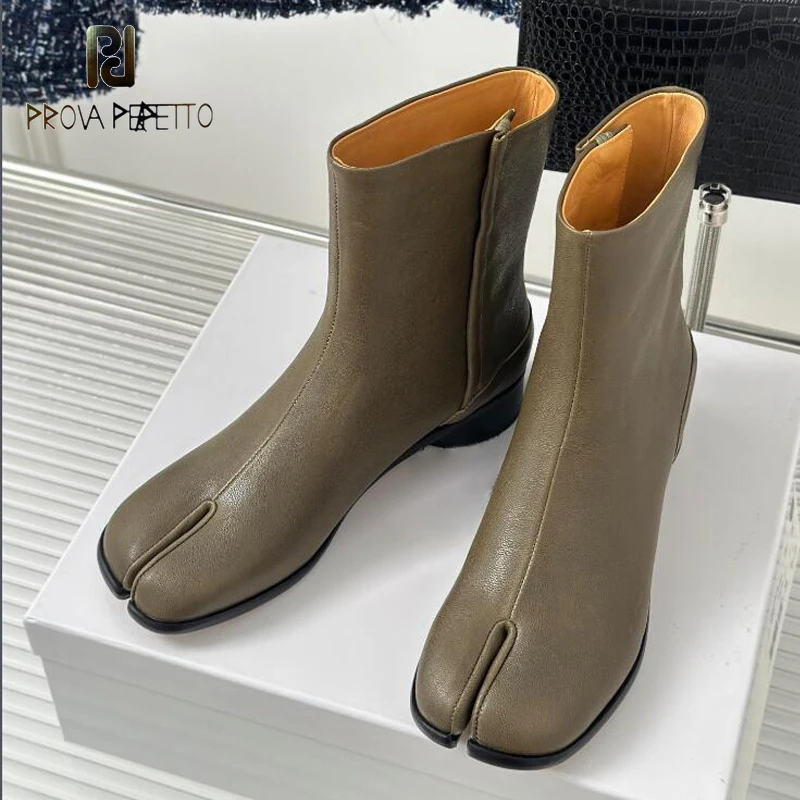 Split Toe Boots Genuine Leather Various Color New Arrival 2023 Autumn Winter Short Ankle Booties All Match Elegant Low Heel Bota