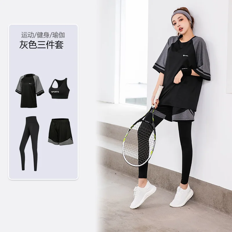 Yoga Women 4 Pieces Sets Quick Dry Fitness Gym T-Shirt+Bra+Shorts+Leggings Workout Running Sportswear Clothing Breathable Sets