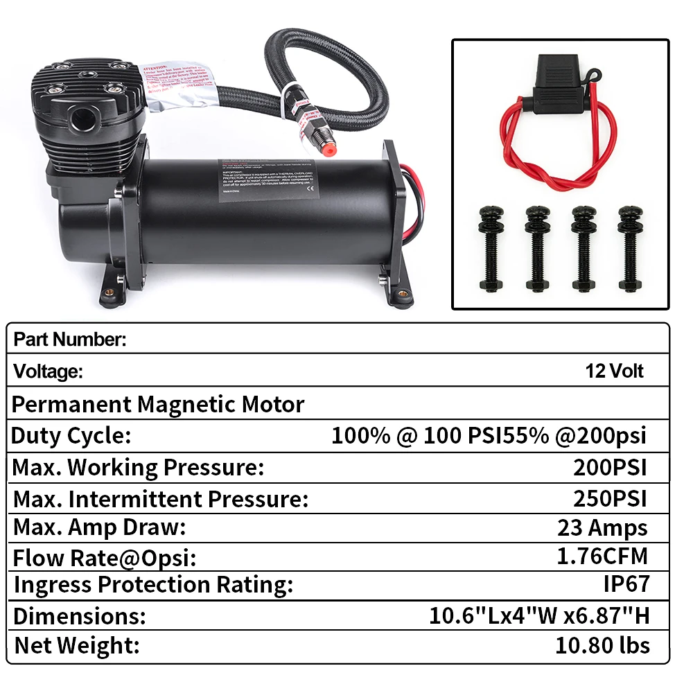 12V 200psi Heavy Duty Air Train Horn/Air Ride Suspension Compressor Small Air pump 480C