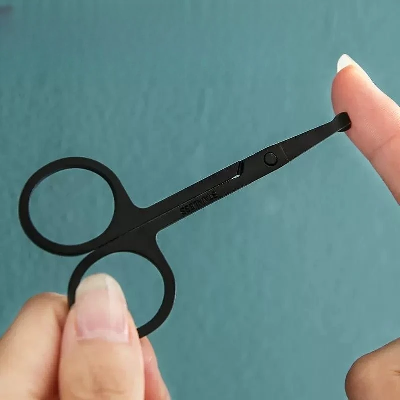 Tijeras de pelo de Nariz de seguridad de cabeza redonda negra de acero inoxidable de uso general para hombres y mujeres, recortador de cejas, gran