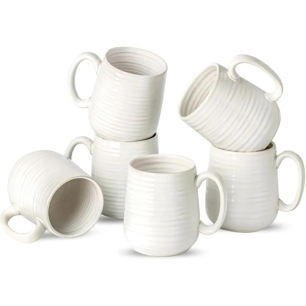 15oz Ceramic Mug Set, Dishwasher and Microwave Safe, 6-Piece, White