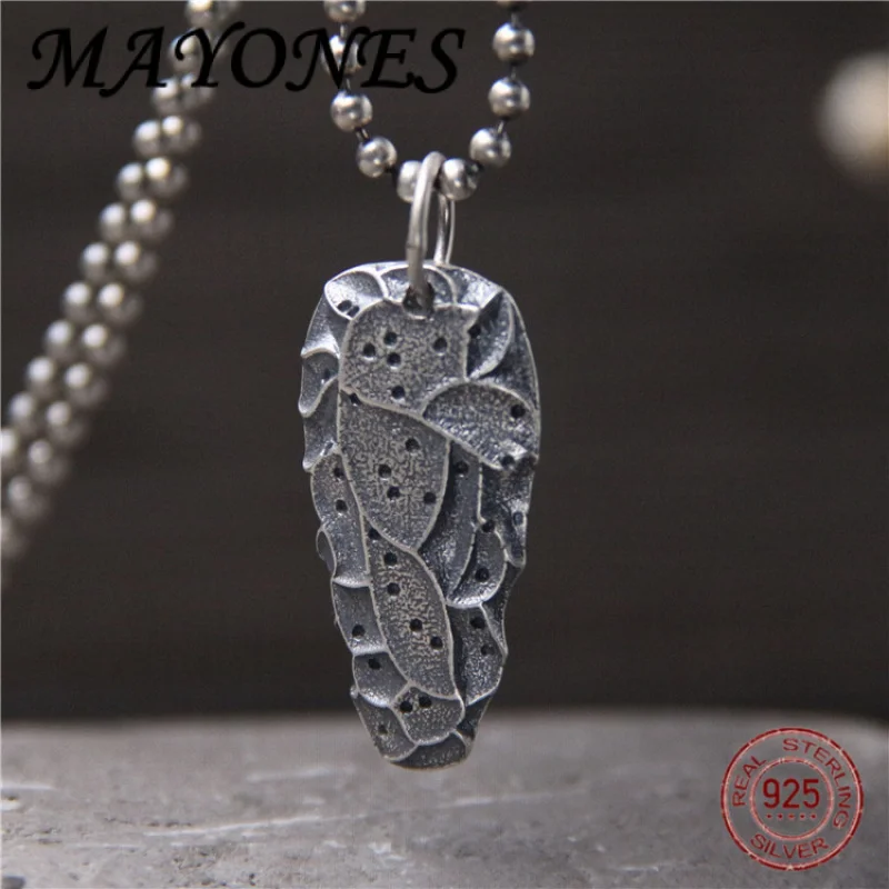 

Authentic S925 Sterling Silver Retro Geometric Lucky Stone Pendant