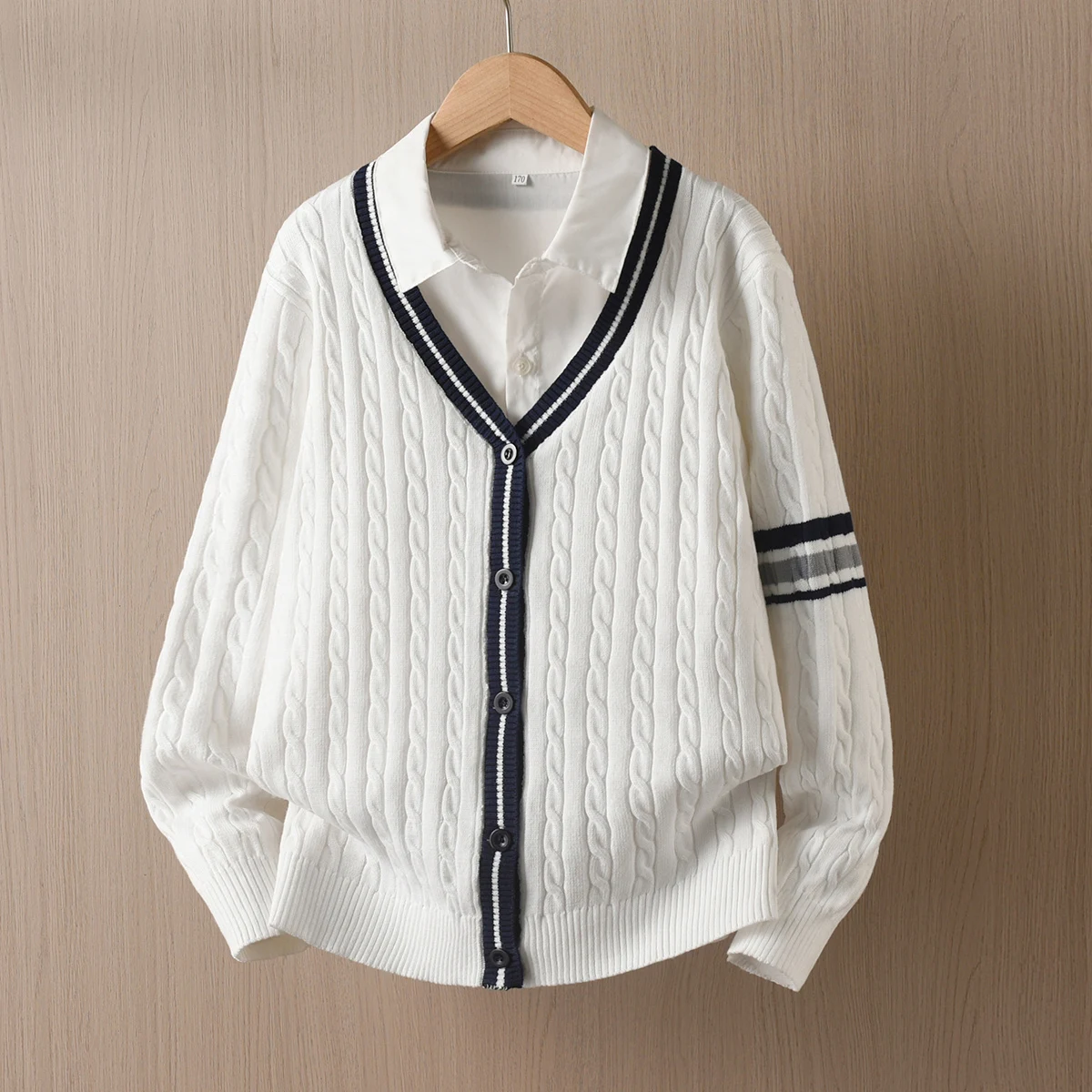Boys' Long Sleeve Knitting Cardigan Fried Dough Twists Contrast Stripe Sweater Coat Campus Daily Spring Autumn Winter