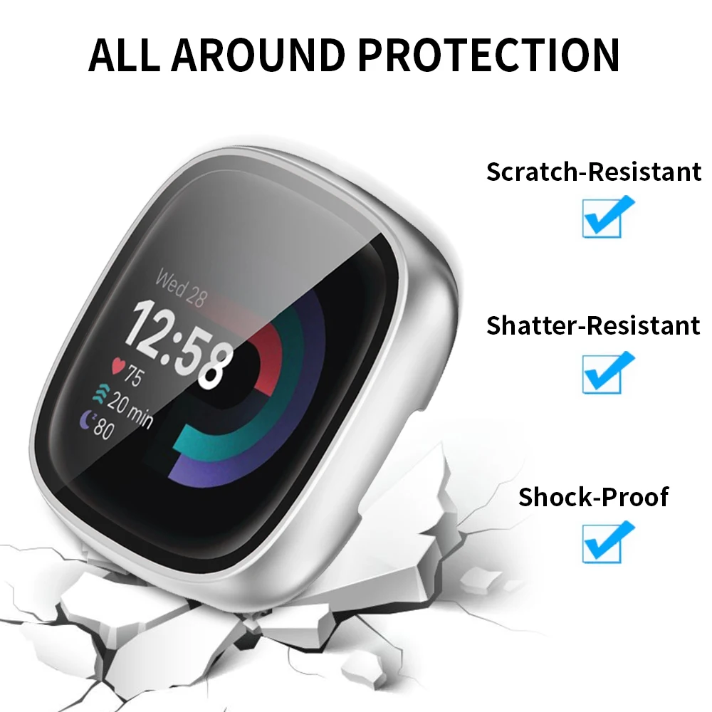 Vetro + custodia per Fitbit Versa 4 orologio paraurti protettivo Hard PC impermeabile Shell HD Screen Protector per Versa Sense 2 Watch Cover