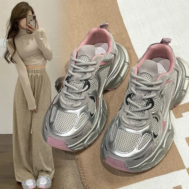 

Heightened wear-resistant dad shoes women's 2025 summer new silver breathable versatile lightweight sports casual shoes women